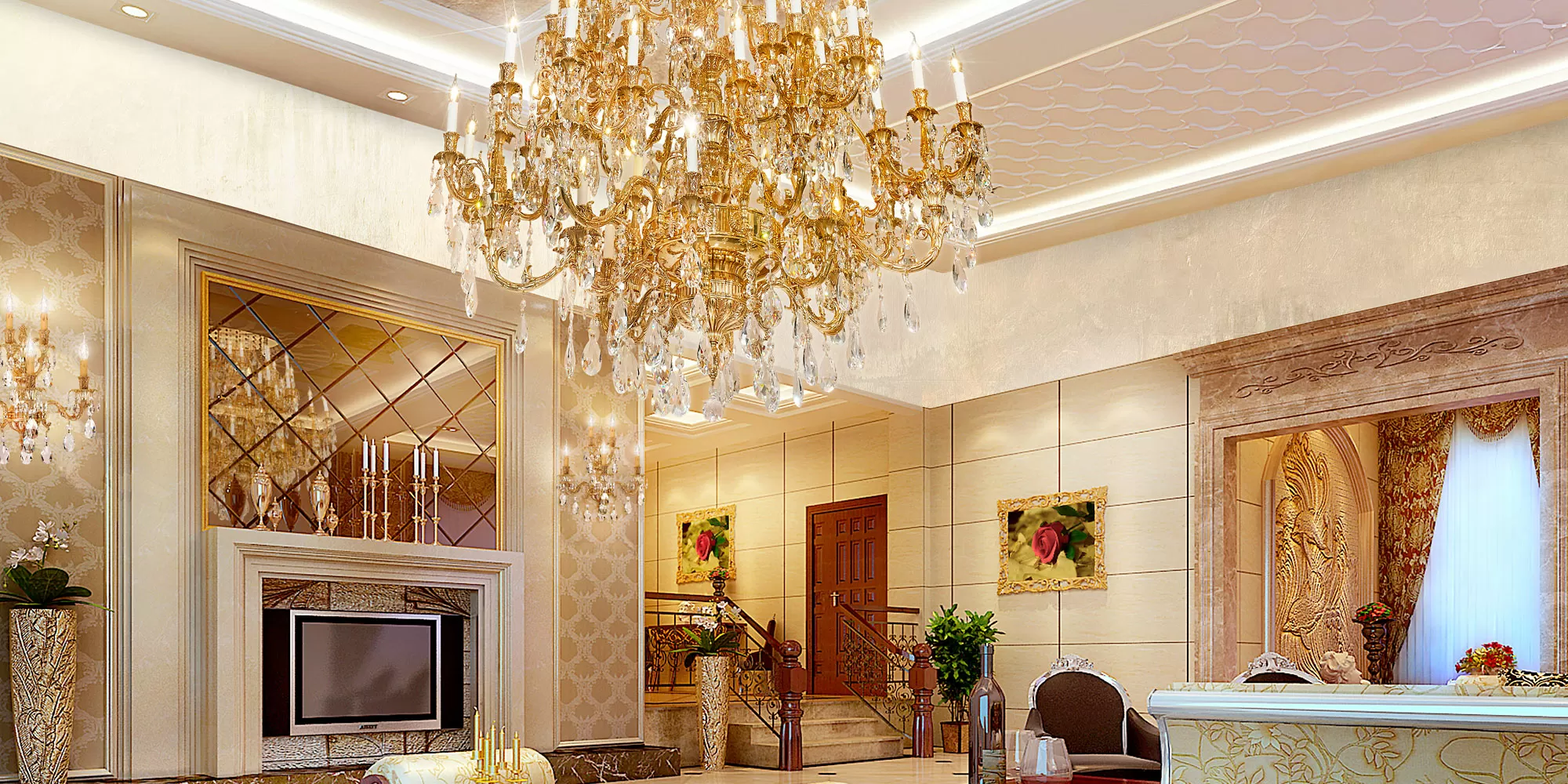French Gold Chandelier 792/54-SH / G - Kensington | Suspension | Lighting | Possoni