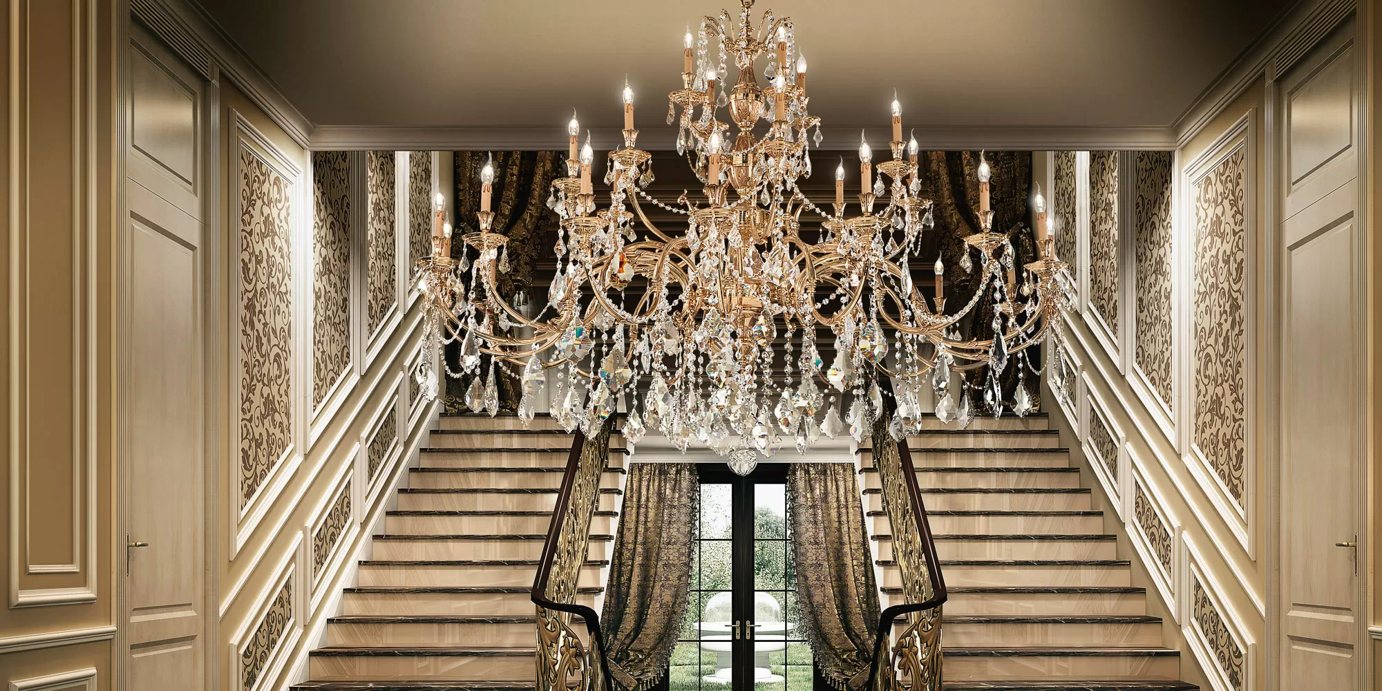 Lampadario oro francese 888/28D2-SH/P - Windsor | Sospensione | Illuminazione | Possoni