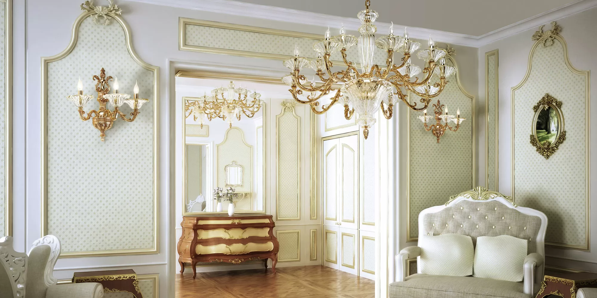 Gradient pure gold chandelier with glass 4795/10 + 5 - Charlotte | Suspension | Lighting | Possoni