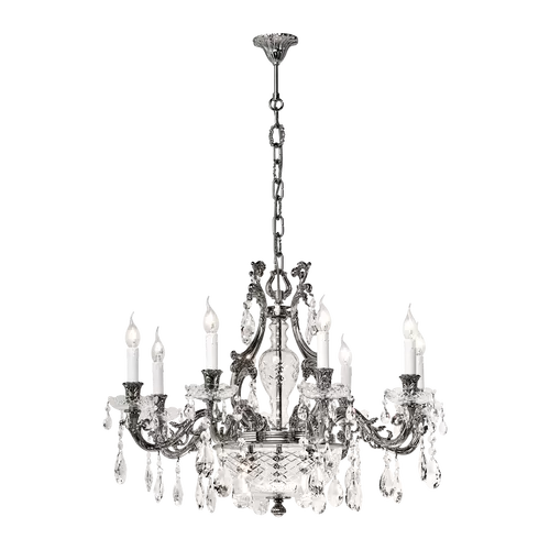Shiny nickel chandelier with crystal and crystal drops Schoeler 1663/8 + 2-SH / G - Grace | Suspension | Lighting | Possoni