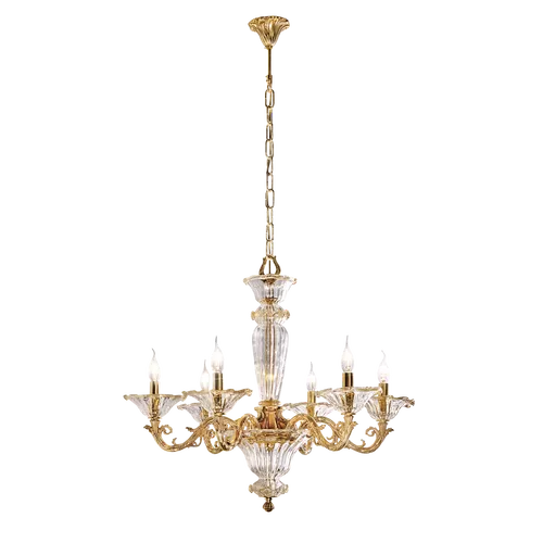 Lampadario oro francese con vetri 4795/6 - Charlotte | Sospensione | Illuminazione | Possoni
