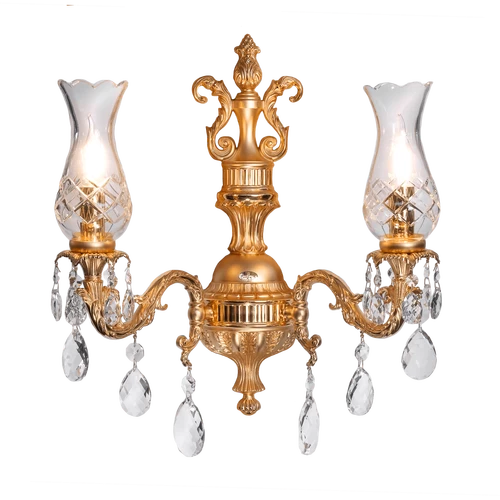 Sandblasted pure gold applique with crystal drop Schoeler 830 / A2-SH/G30 - Howard | Wall | Lighting | Possoni